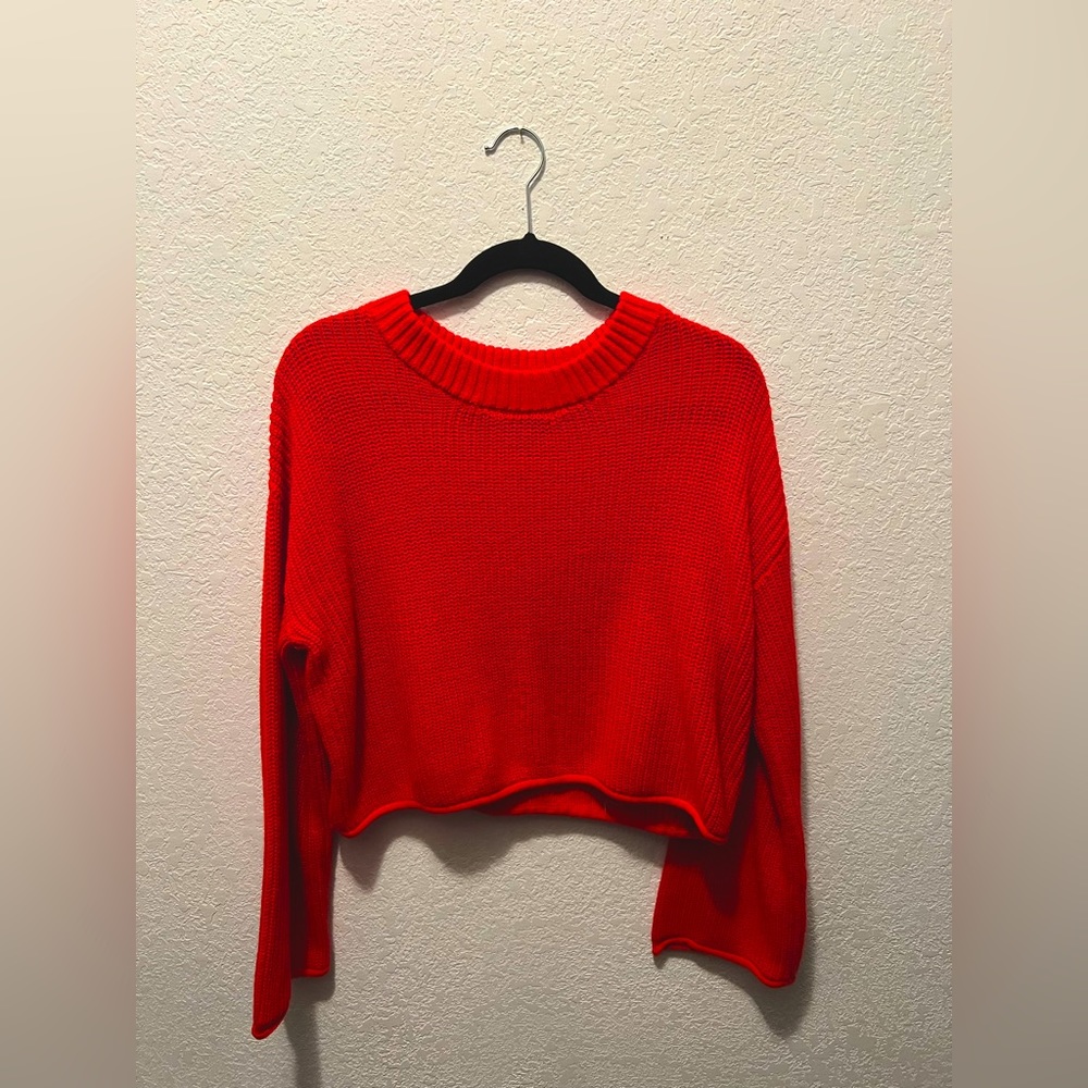Bright red crop top sweater